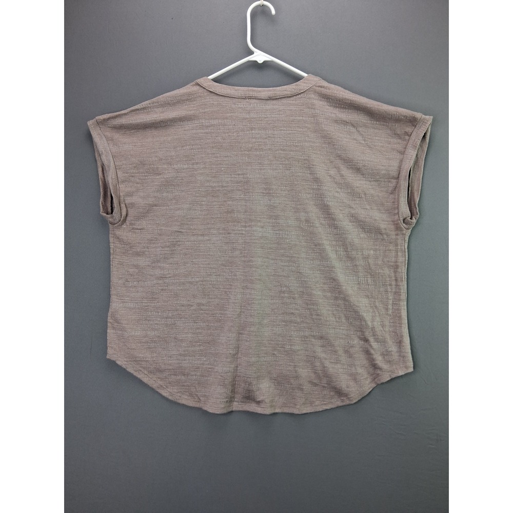 Cable & Gauge Top Embroidered Split Neck XL Mauve Taupe Short Sleeve Boho Blouse - Picture 6 of 6